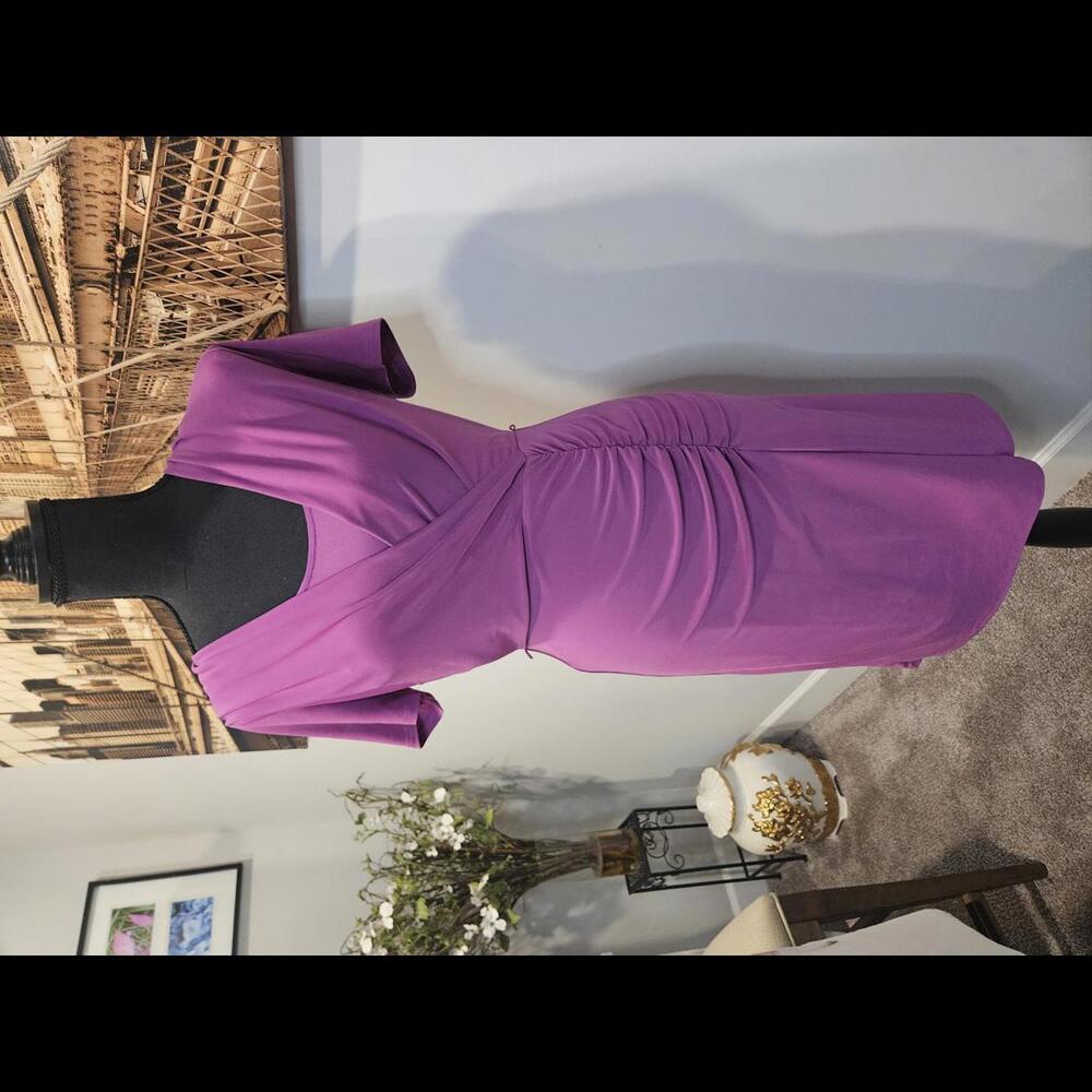 Elegant Ruched Faux-Wrap Purple Dress